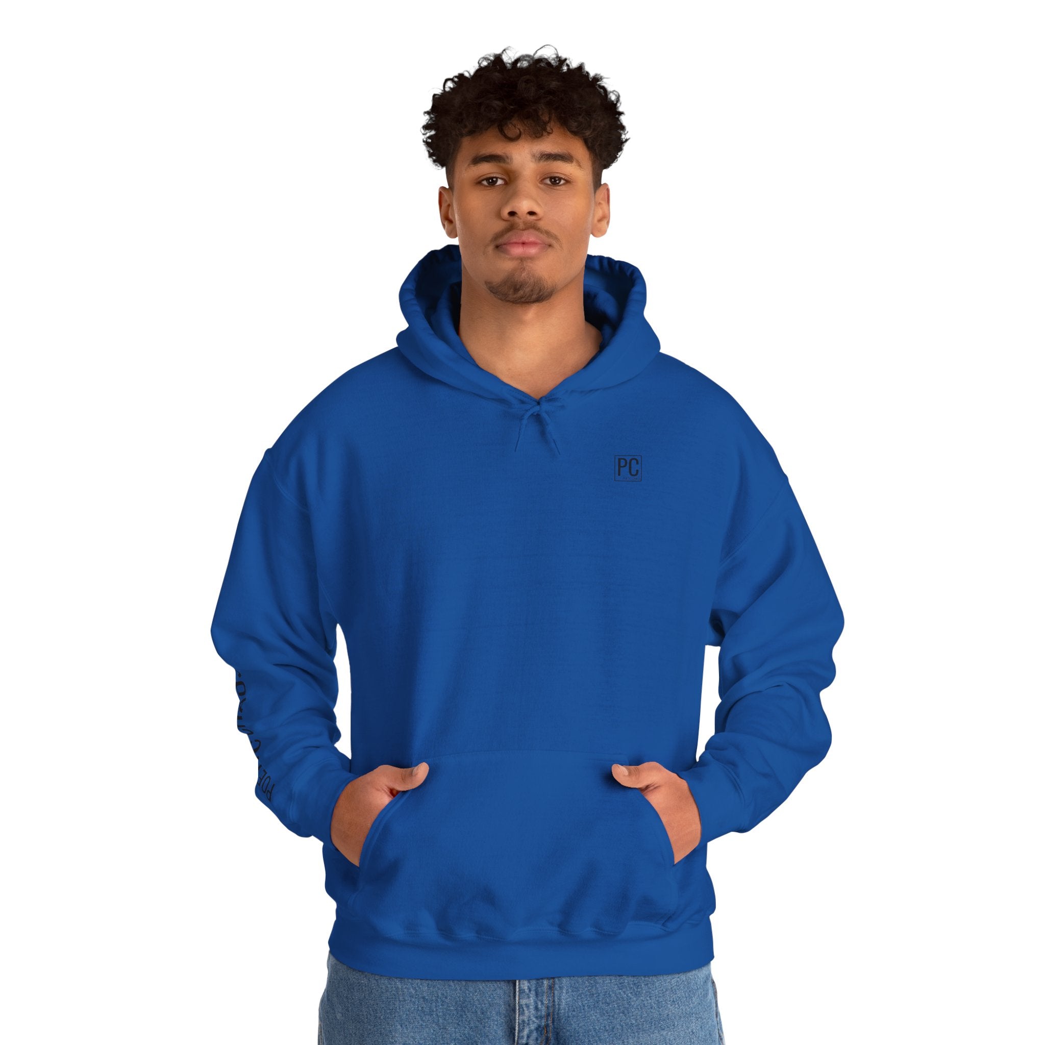 Poetic Chaos Hoodie — Minimal White Pullover with 'POETIC CHAOS' Sleeve Text