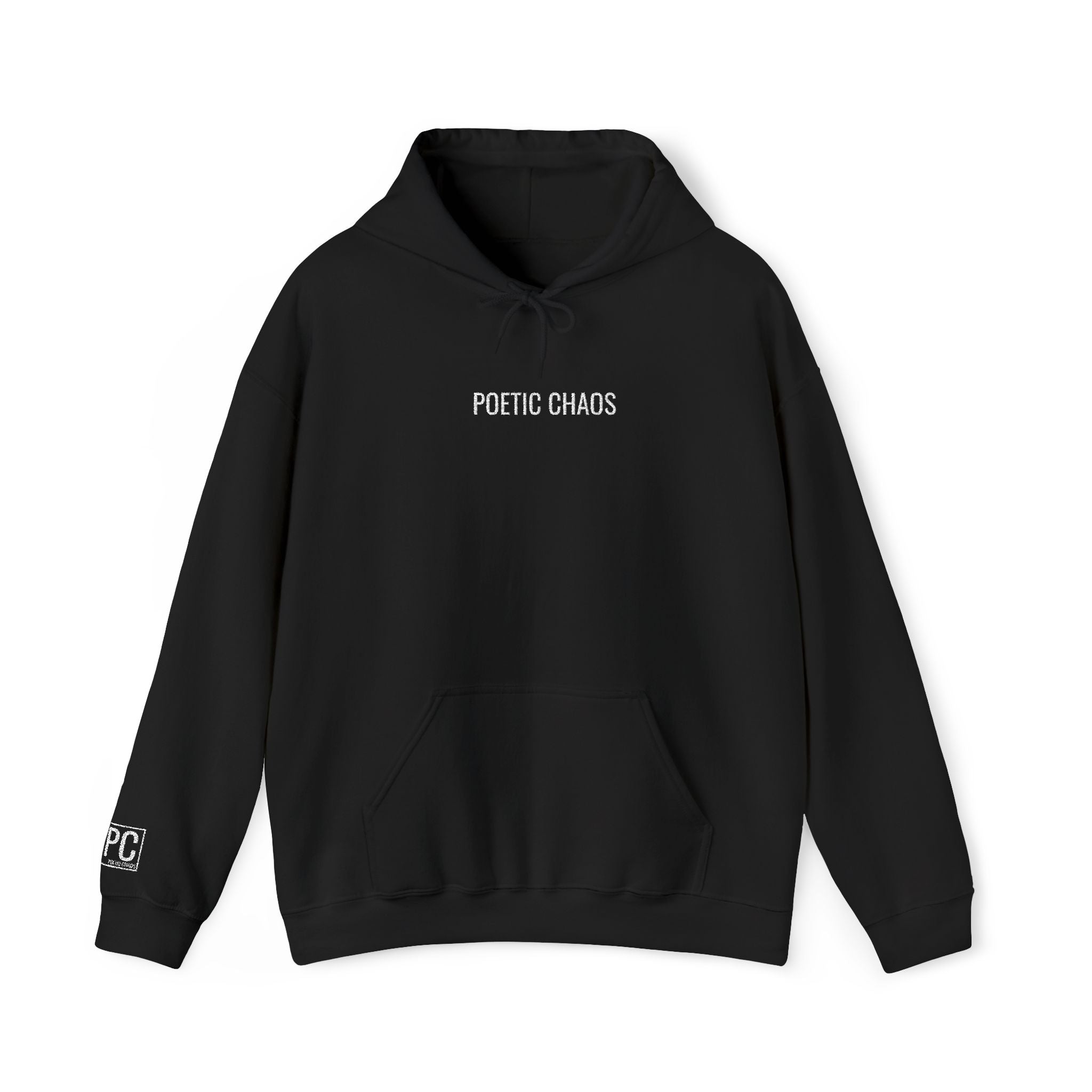 Poetic Chaos embroided white logo hoodie