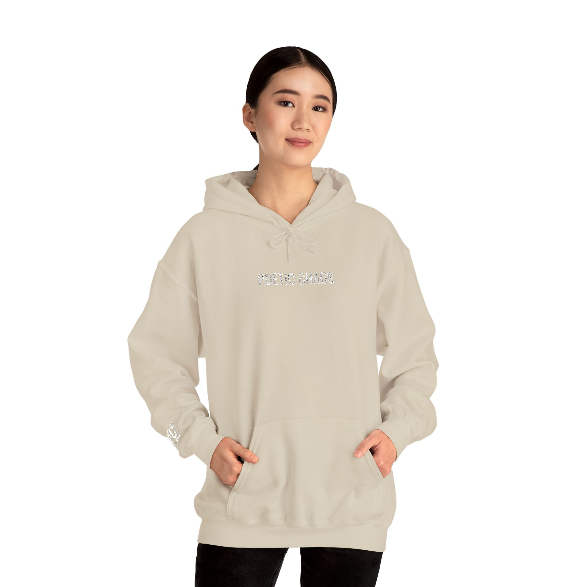 Poetic Chaos embroided white logo hoodie