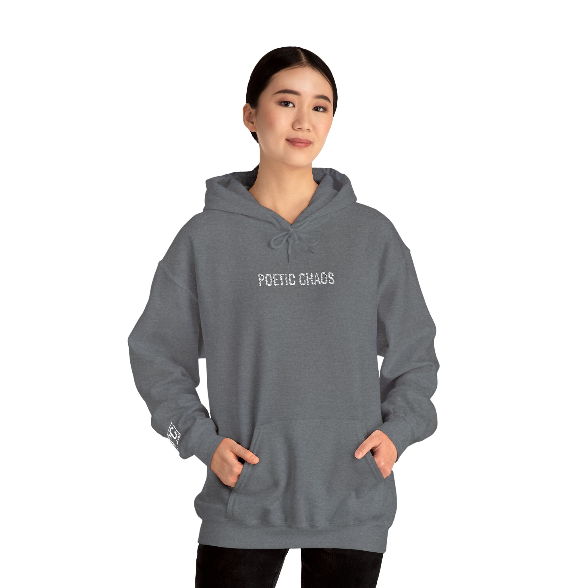 Poetic Chaos embroided white logo hoodie
