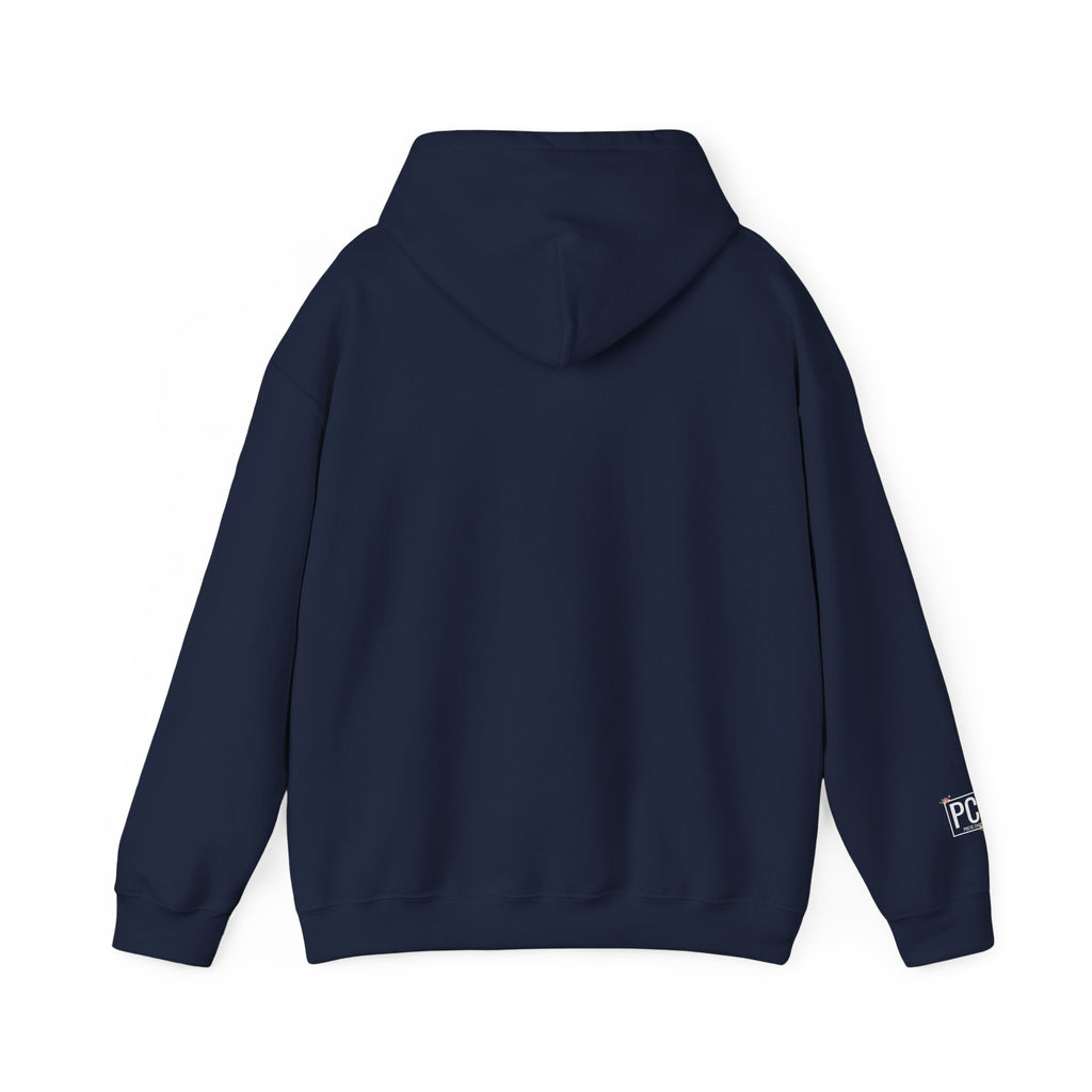 Poetic Chaos Hoodie — Small Chest white floral Logo & Sleeve Emblem